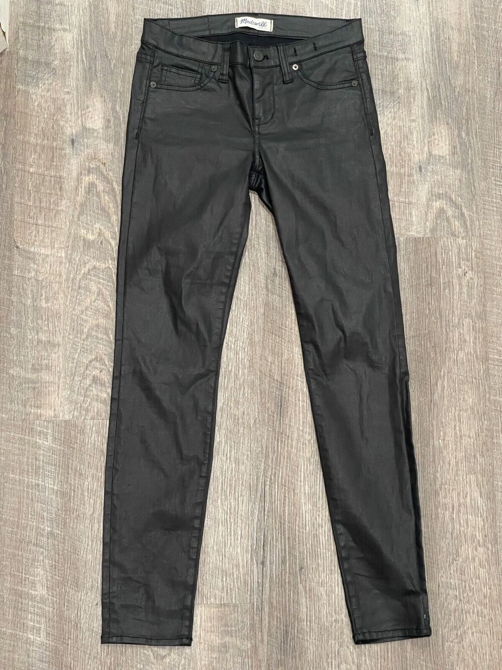 Madewell Waxed Cotton "SKINNY SKINNY" Jeans 26 Black Leather Look Jeans B0179